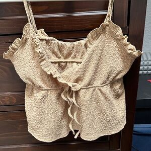 SHEIN Beige Smocked Ruffle Tie Cami Top